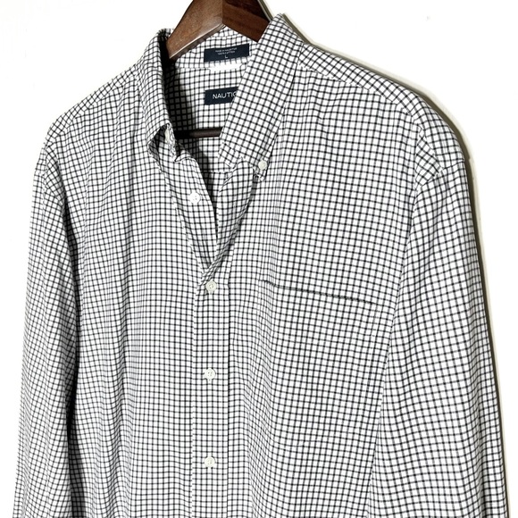 Nautica Mens White Plaid Long Sleeve Buttondown Shirt - Picture 2 of 6